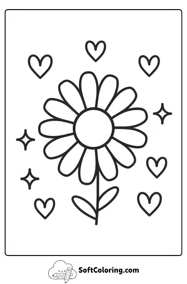 Daisy with Hearts and Stars Coloring Page