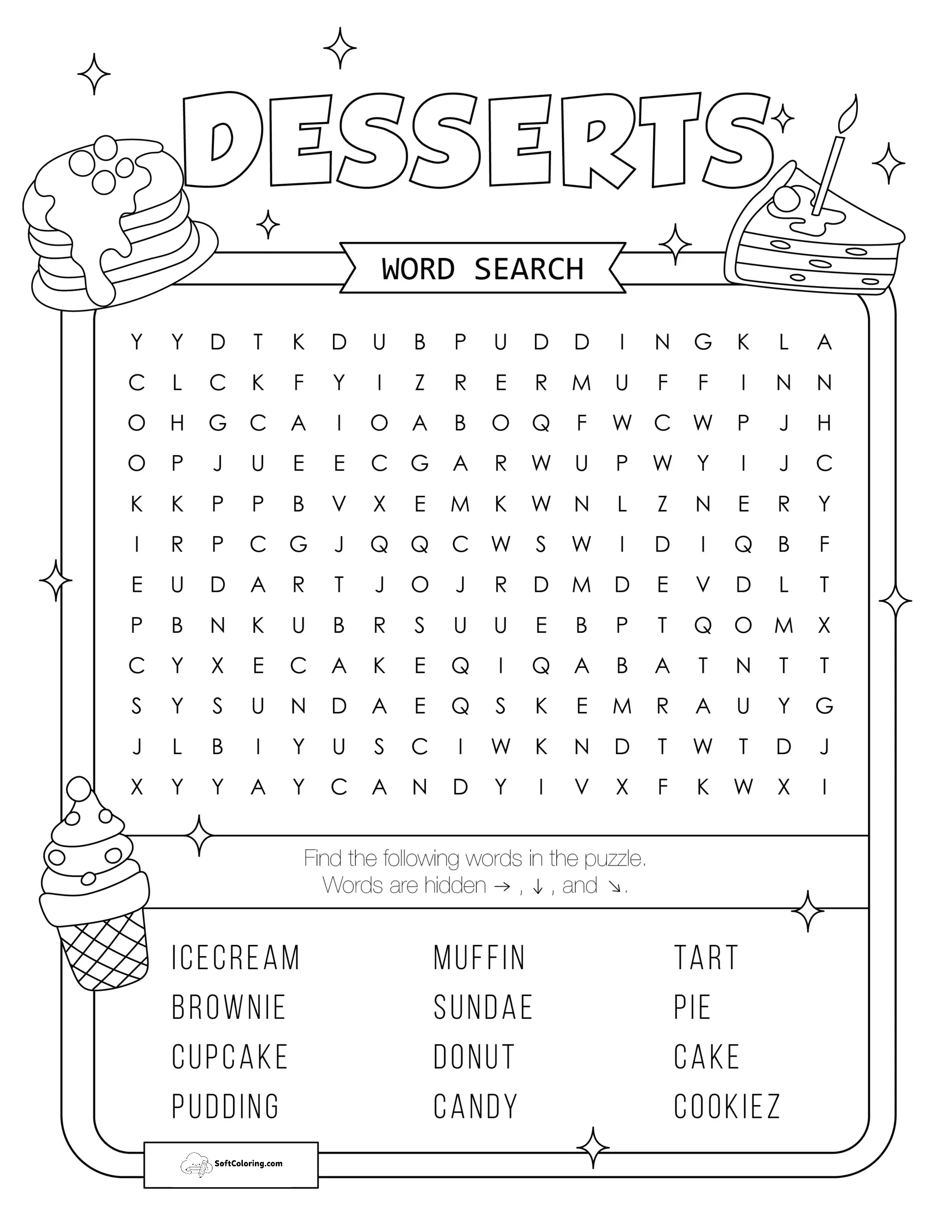 Desserts Word Search Puzzle