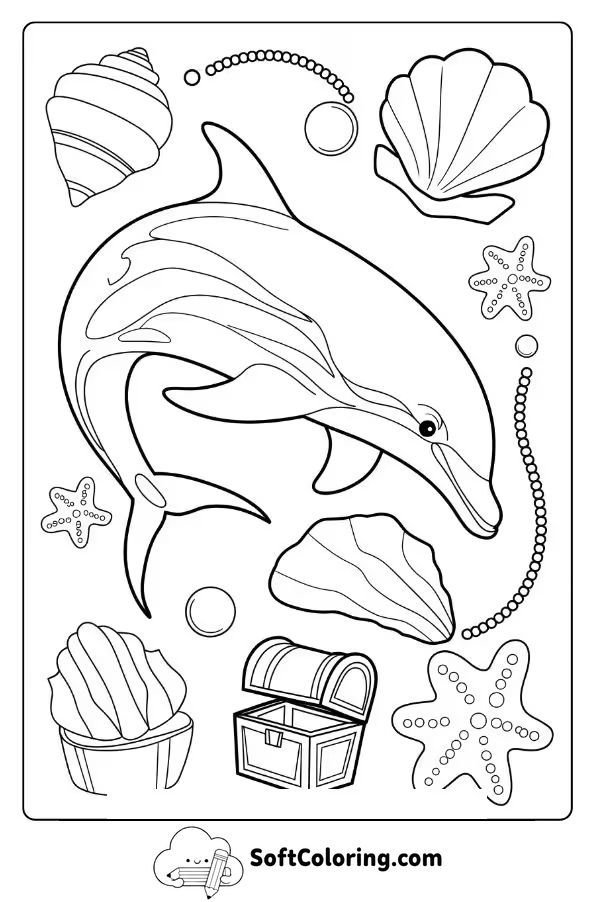 Detailed Dolphin with Ocean Treasures