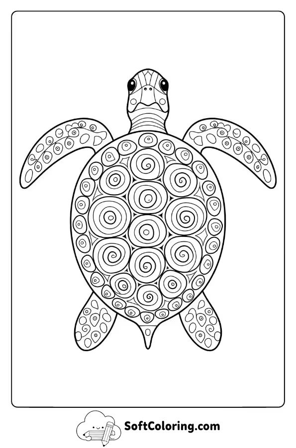 Detailed Sea Turtle with Spiral Patterns