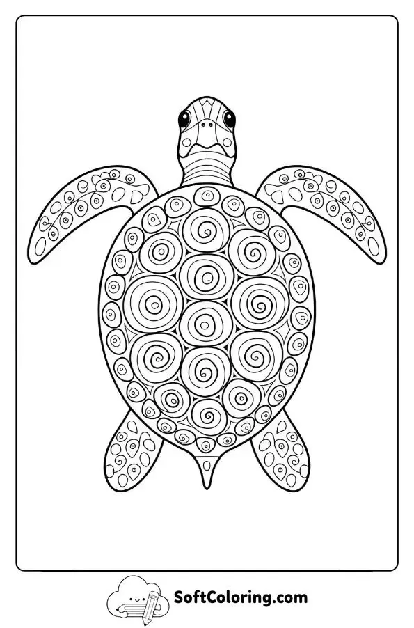 Detailed Sea Turtle With Spiral Patterns