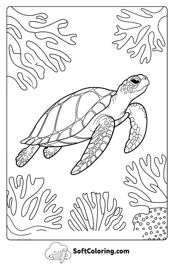 Detailed Turtle in a Coral Reef