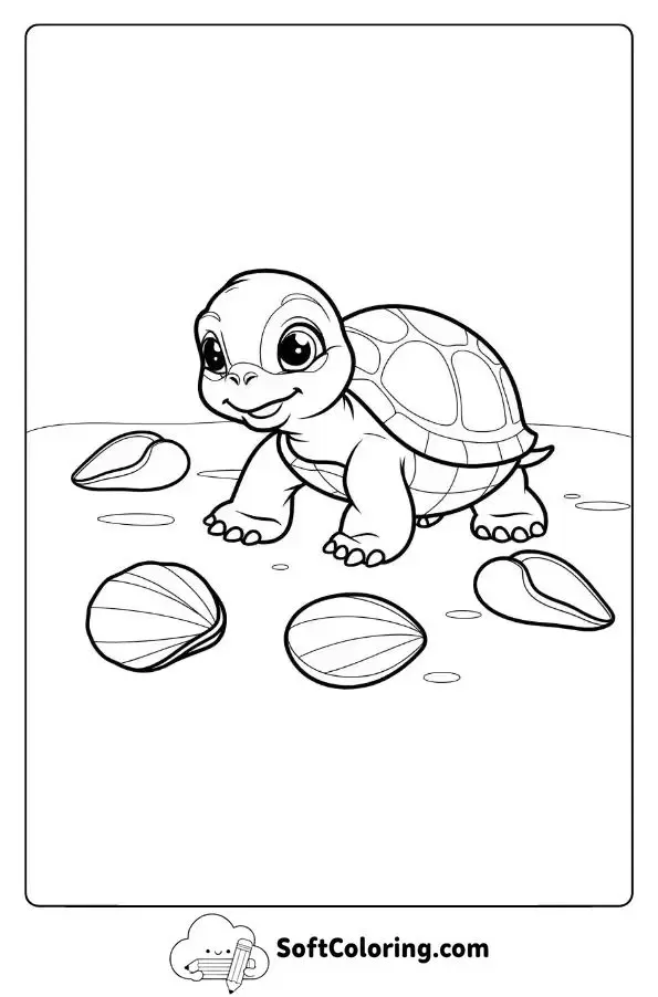 Detailed Turtle With Ocean Background