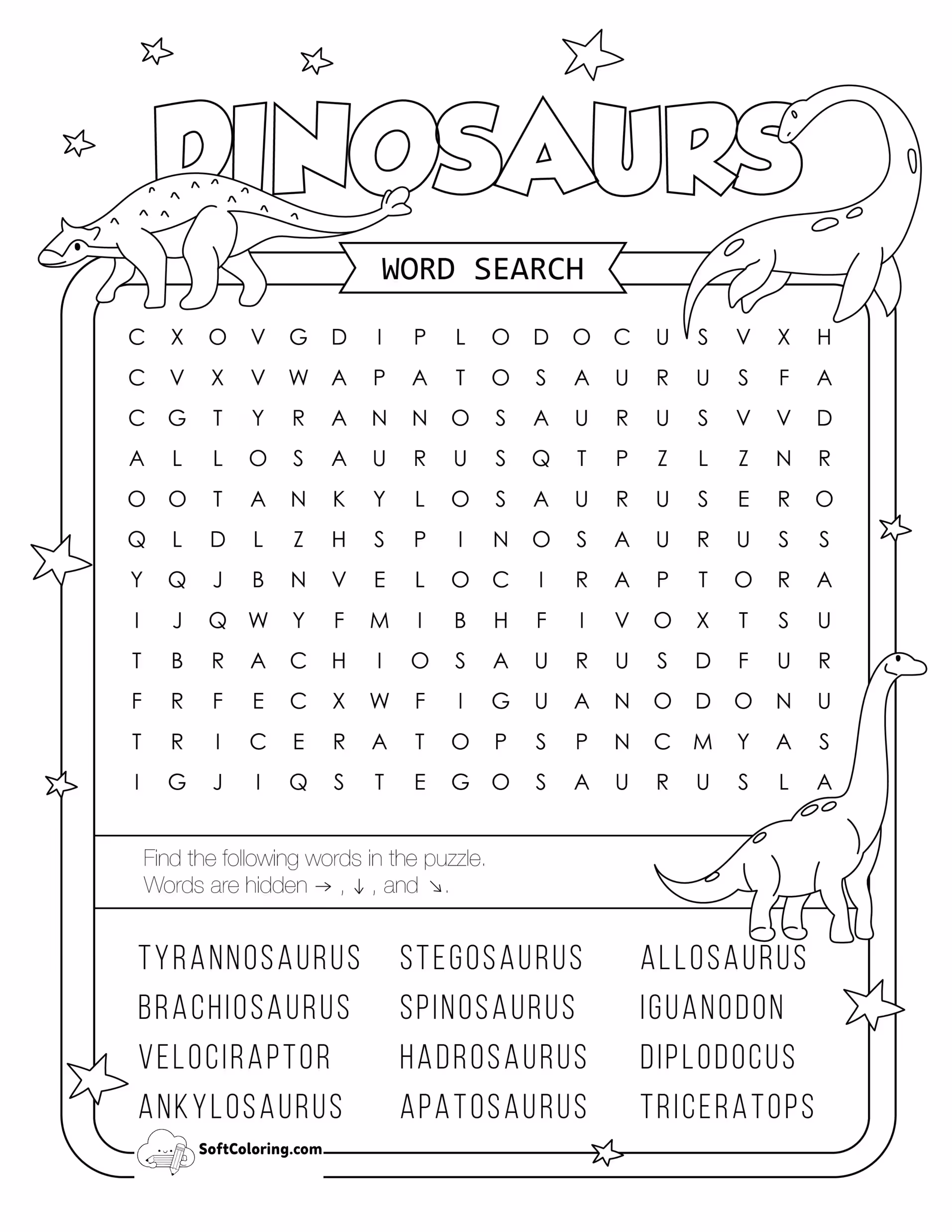 Dinosaurs Word Search Puzzle