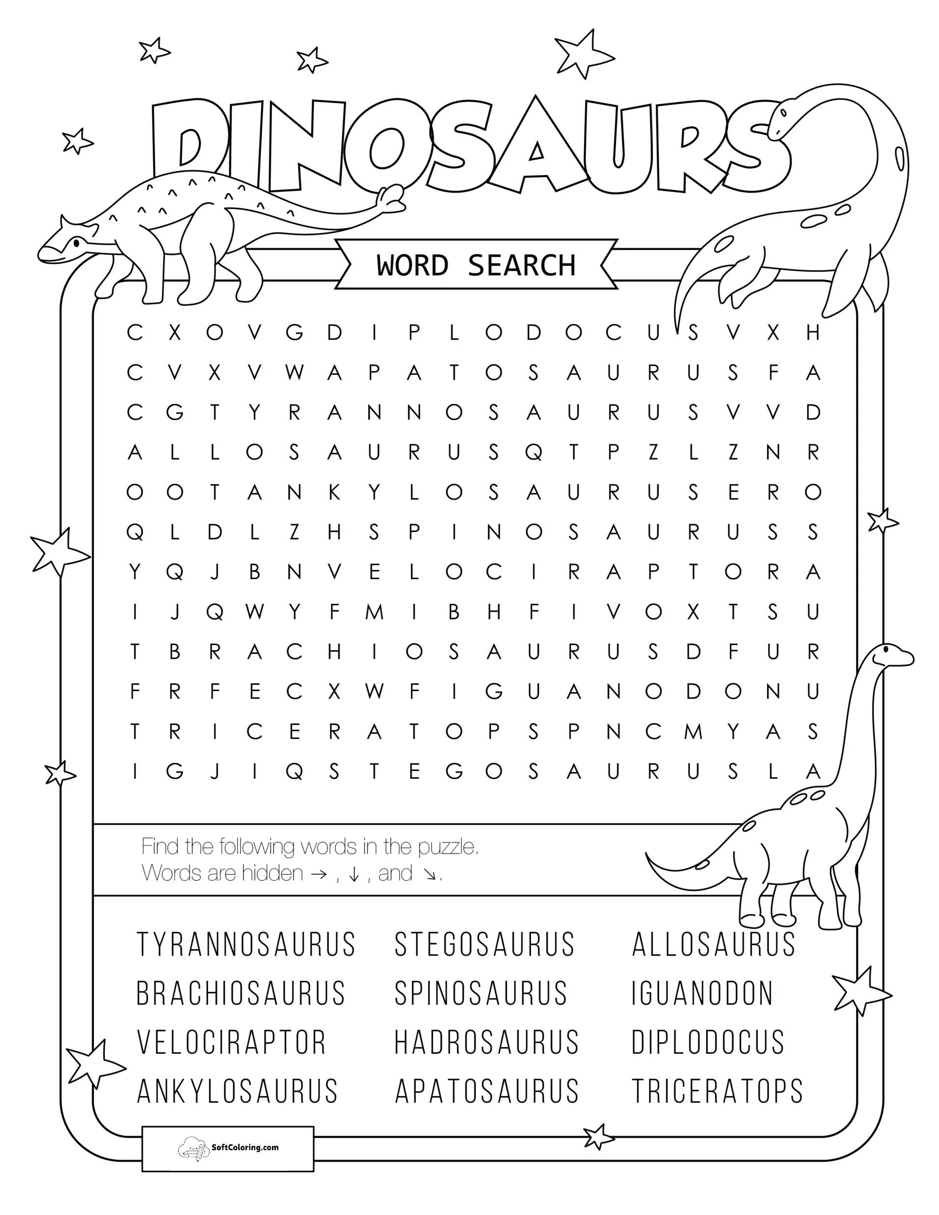 Dinosaurs Word Search Puzzle
