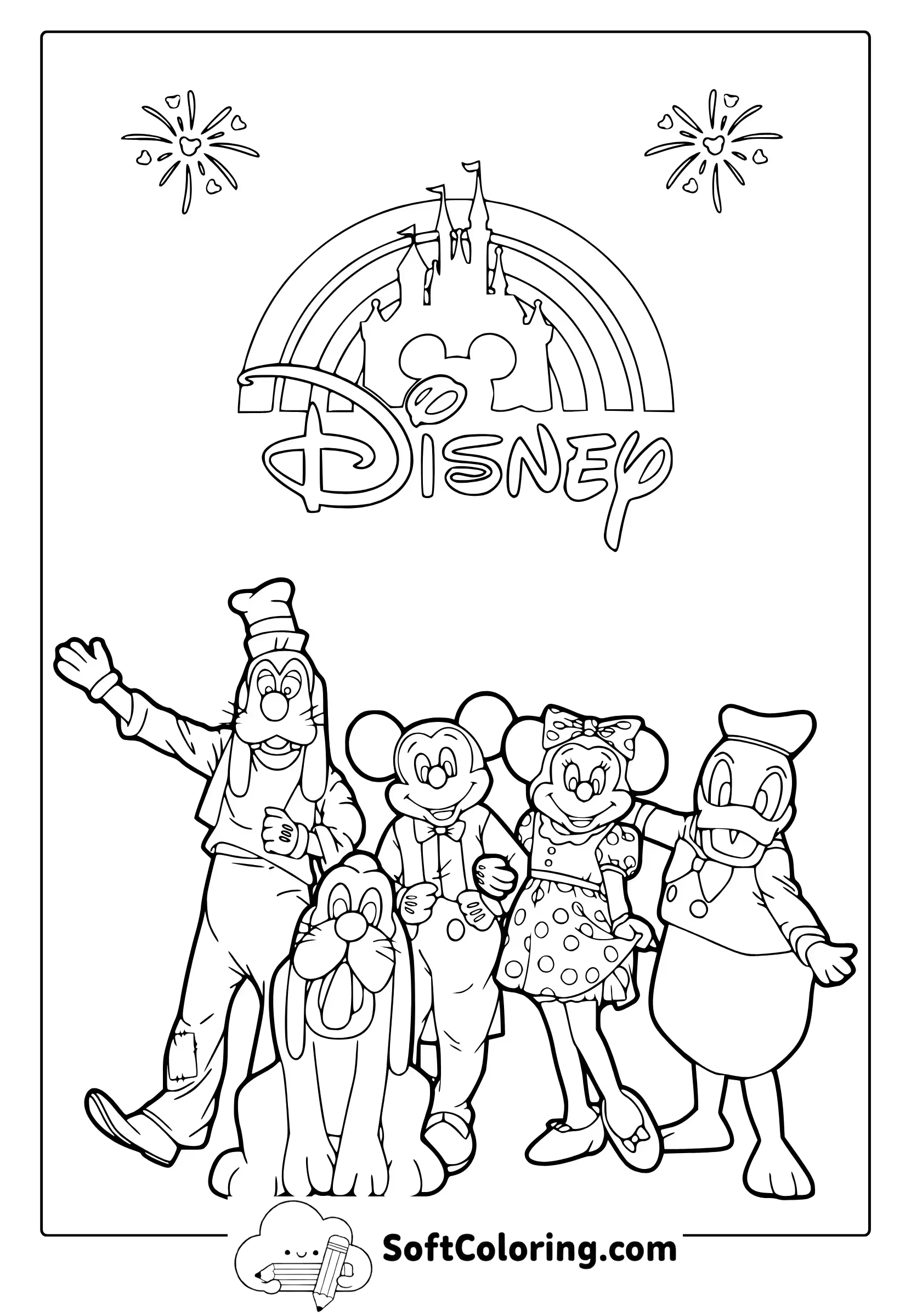 Disneyland Mascots and Disneyland Logo Coloring Page