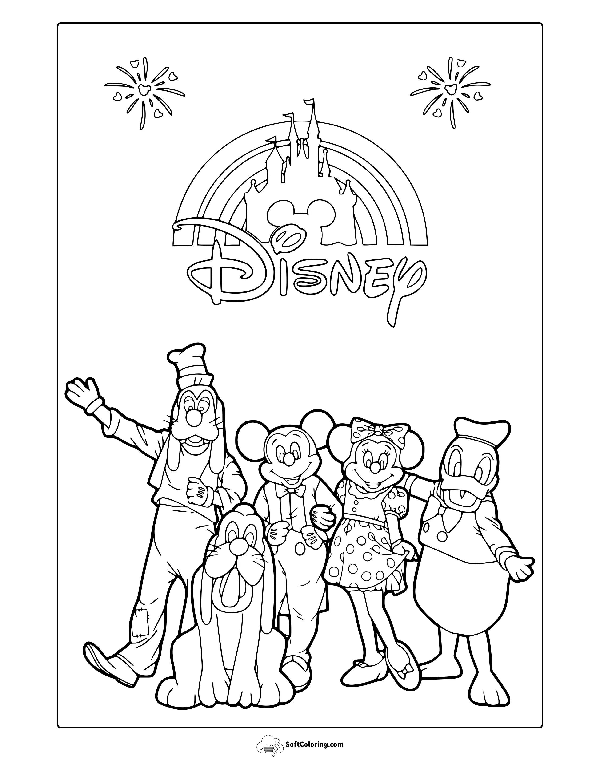 Disneyland Mascots And Disneyland Logo Coloring Page