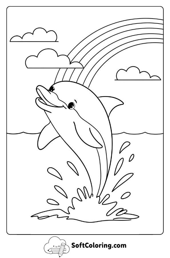Dolphin Celebrating Under a Rainbow Sky