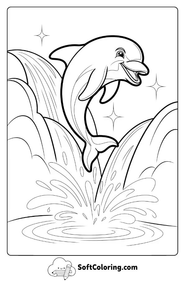 Dolphin Jumping Out of a Sparkling Waterfall