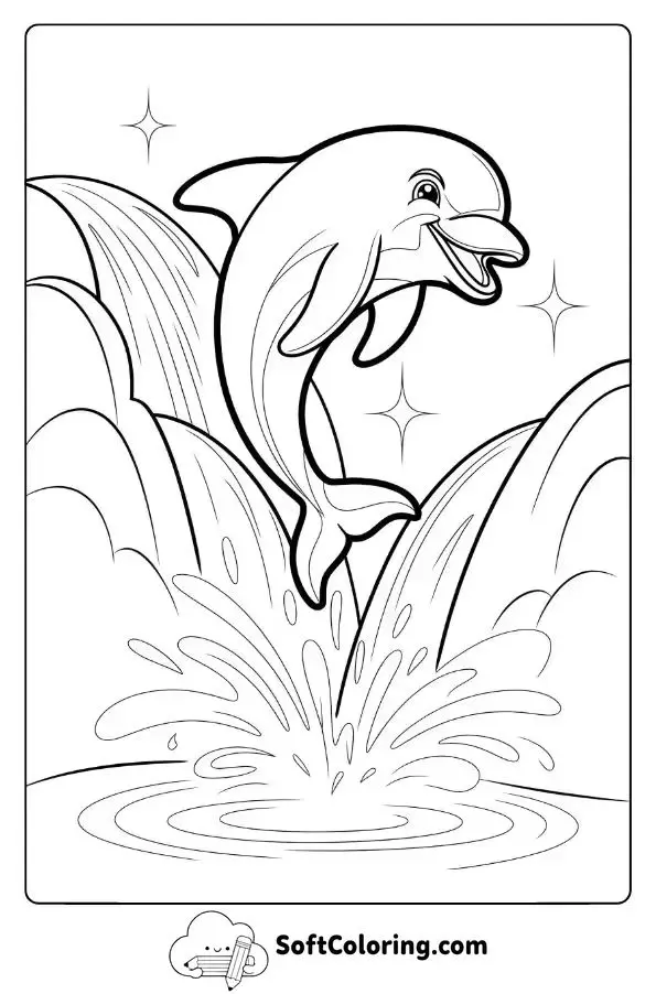 Dolphin Jumping Out Of A Sparkling Waterfall