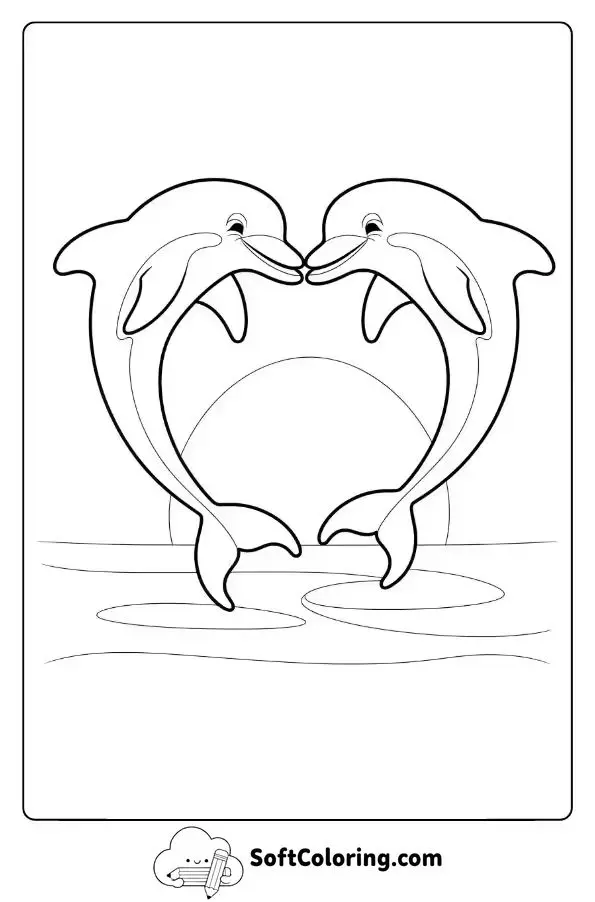 Dolphin Pair Creating A Heart In The Sunset