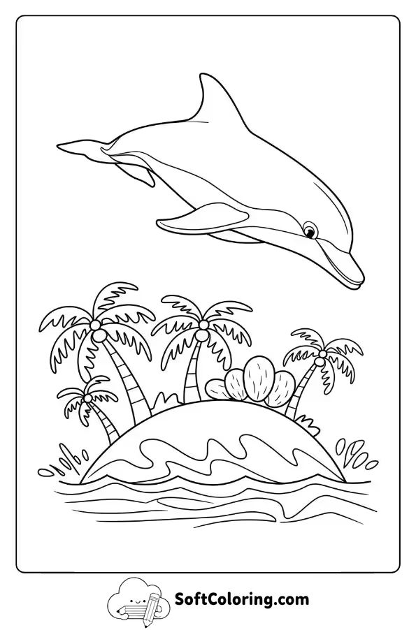 Dolphin Soaring Over a Tropical Island
