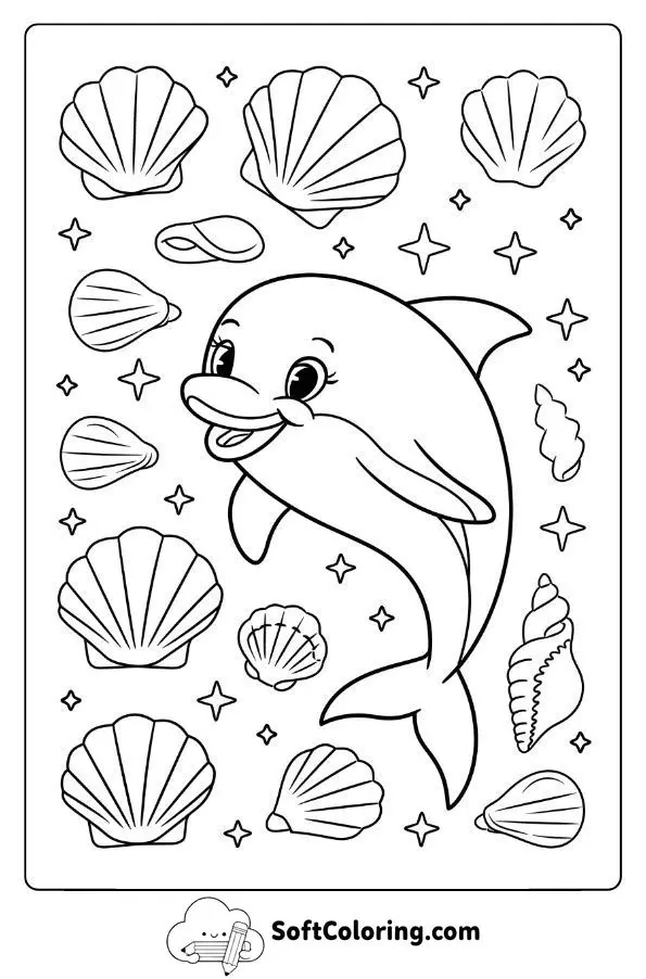 Dolphin Surrounded By Twinkling Seashells