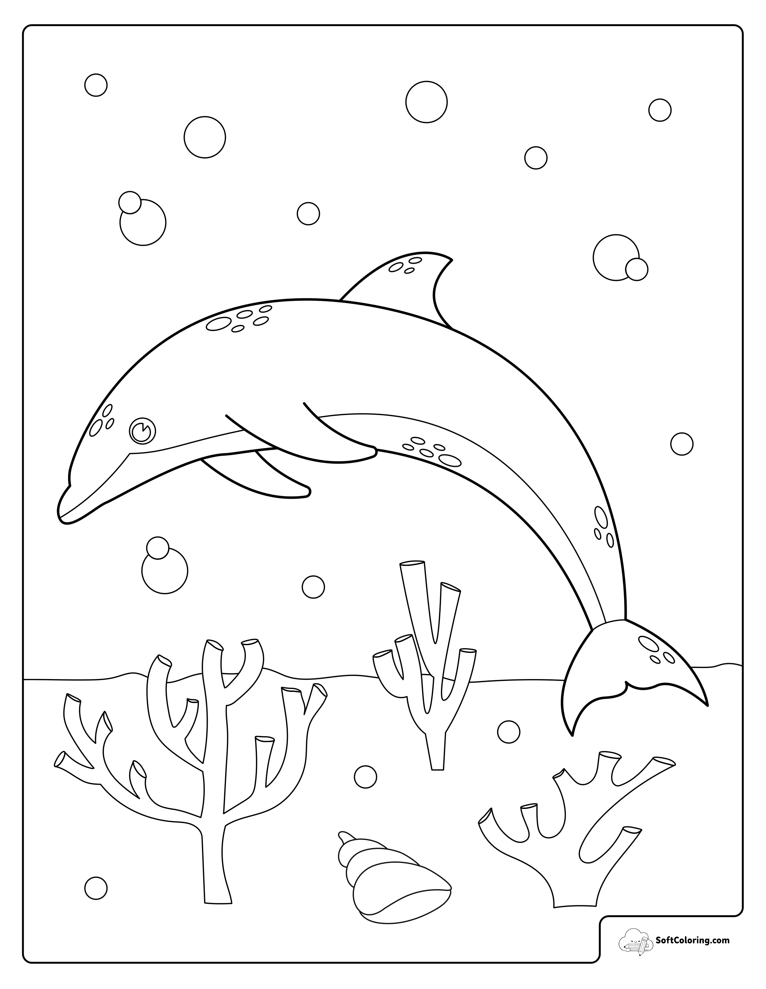 Dolphin Swimming Underwater Coloring Page