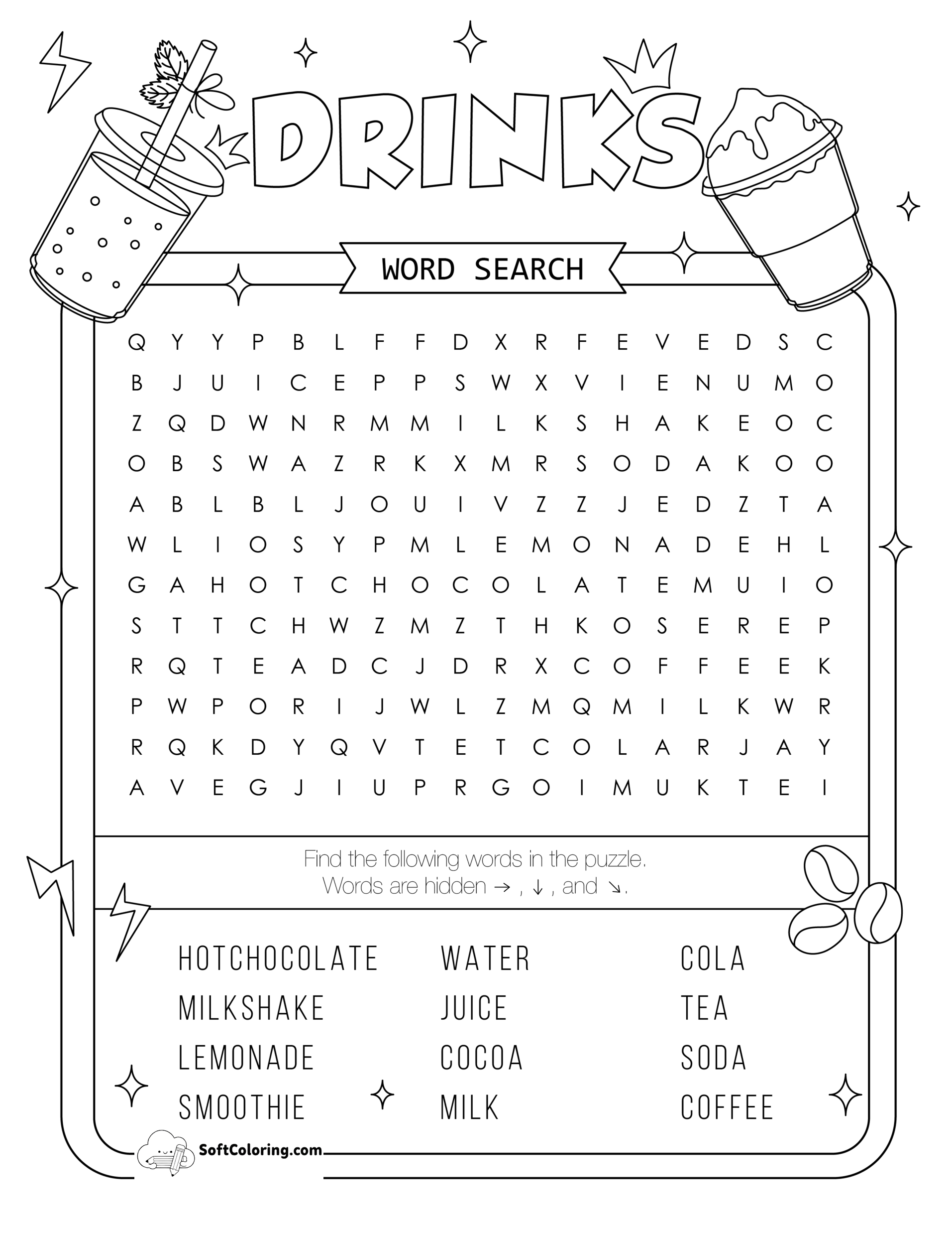 Drinks Word Search Puzzle