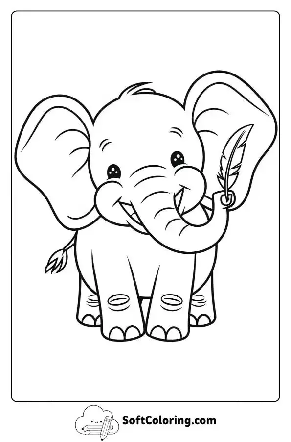 Dumbo Holding A Feather With A Smile