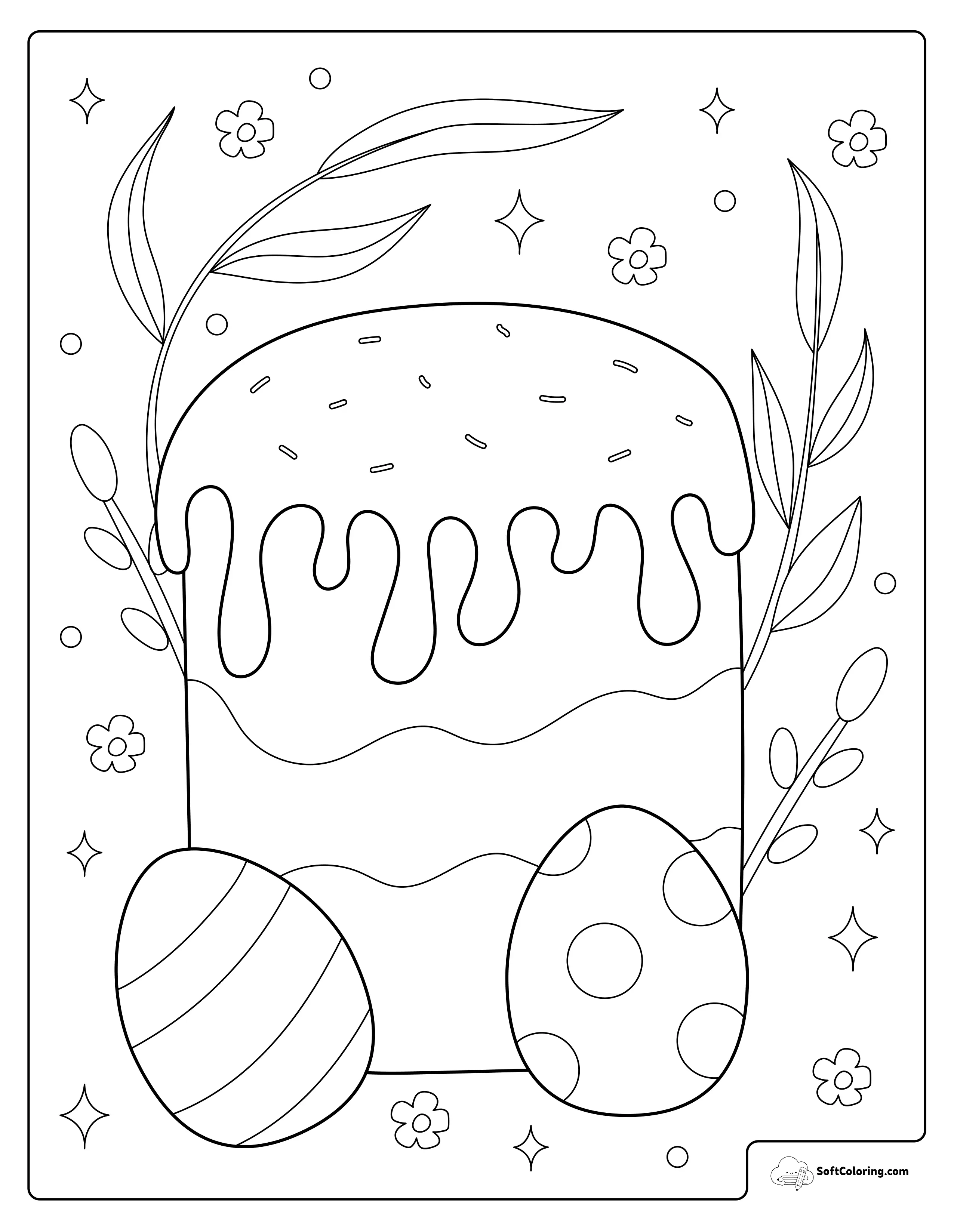 Easter Cake And Eggs Coloring Page