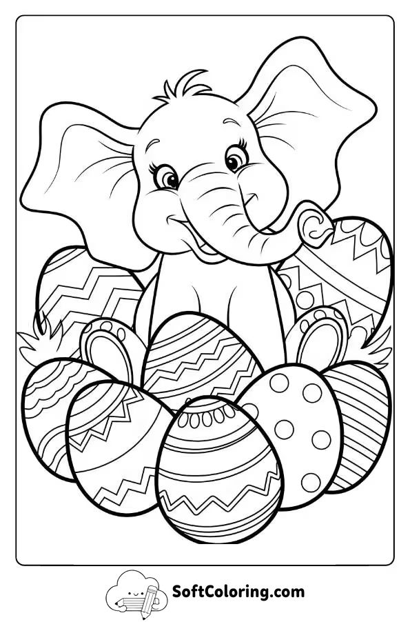 Easter Elephant With Colorful Eggs
