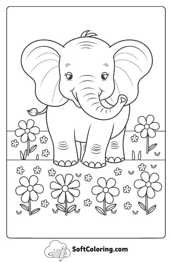 Elephant In A Field of Flowers