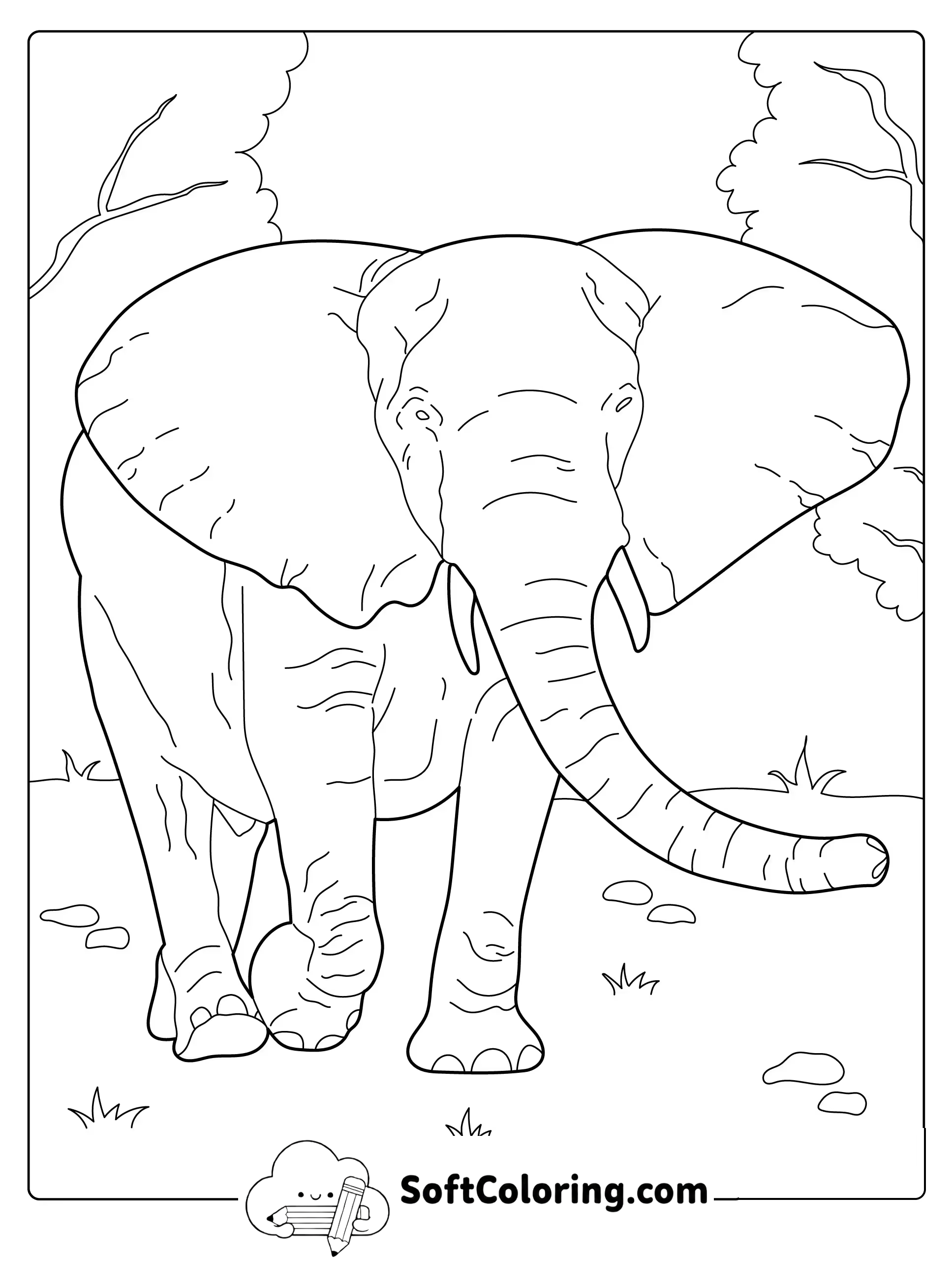 Elephant Walking in the Wild Coloring Page