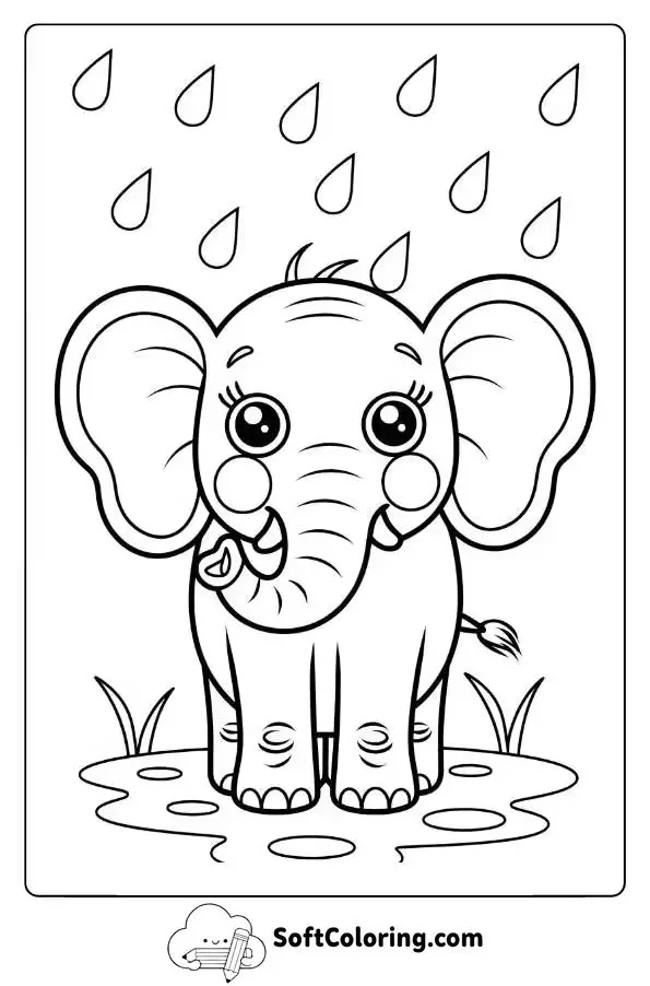 Elephant With Big Eyes In The Rain