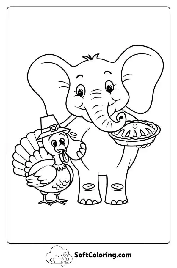 Elephant And Turkey Celebrating Thanksgiving Together