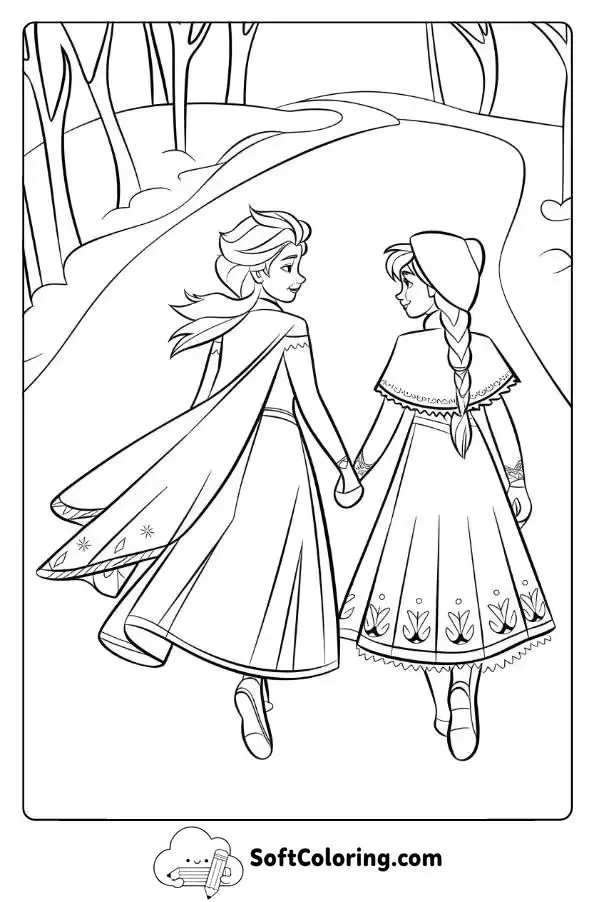 Elsa And Anna Exploring The Frozen Forest Together
