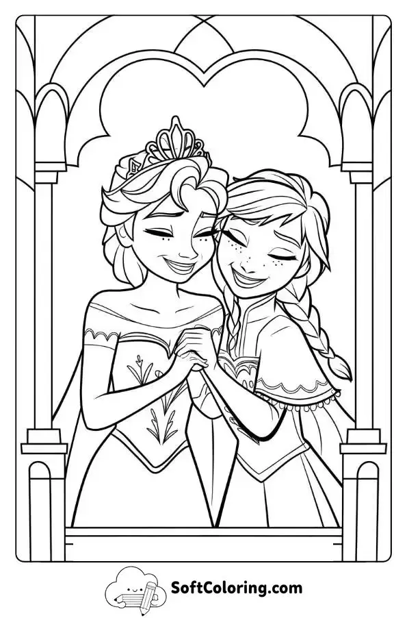 Elsa And Anna Laughing Together In The Castle