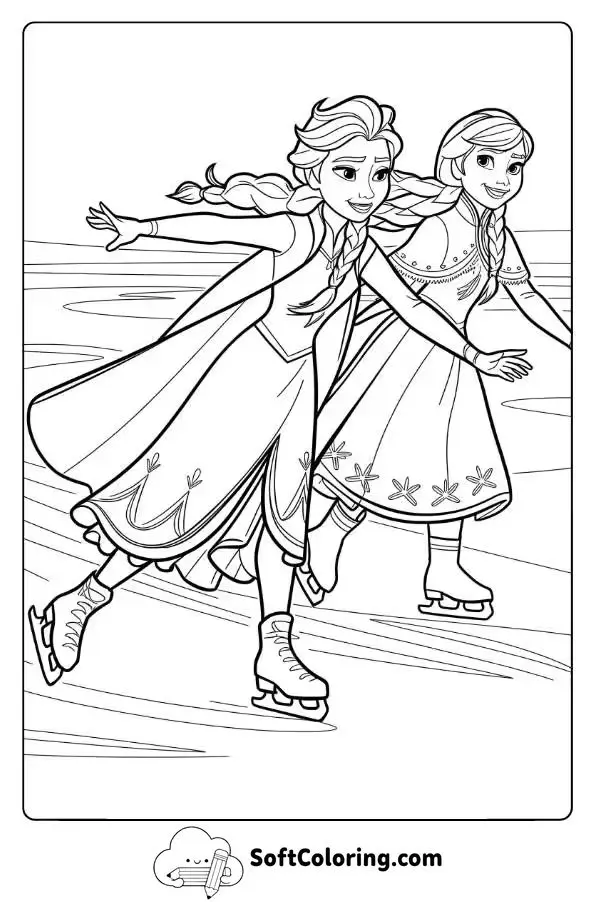 Elsa And Anna Skating On The Frozen Lake