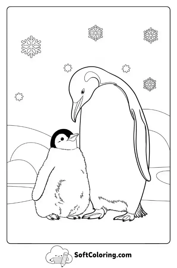 Emperor Penguin And Chick In Winter