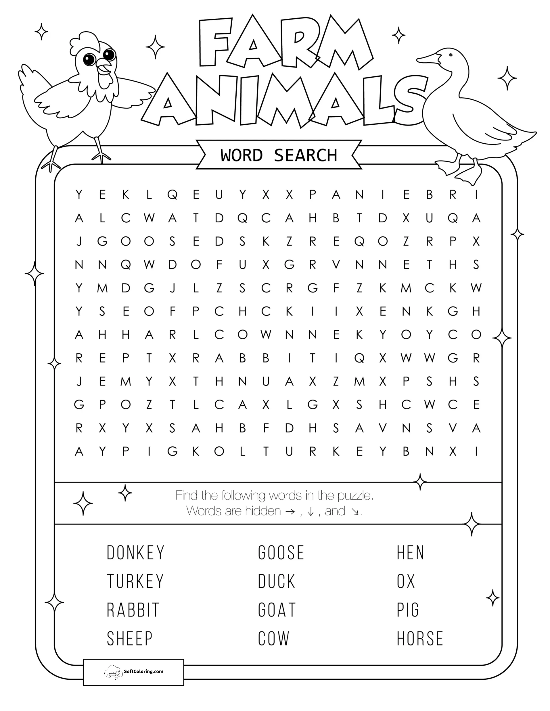 Farm Animals Word Search Puzzle