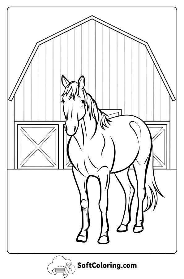 Farm Horse in Front of a Barn