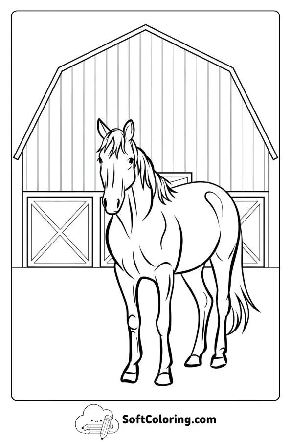 Farm Horse In Front Of A Barn