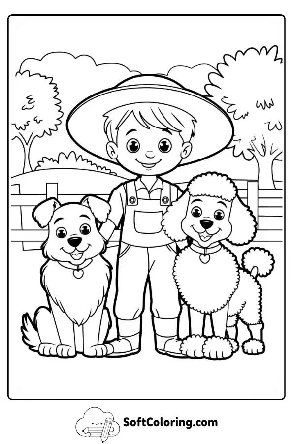 Farmer Boy with His Two Dogs