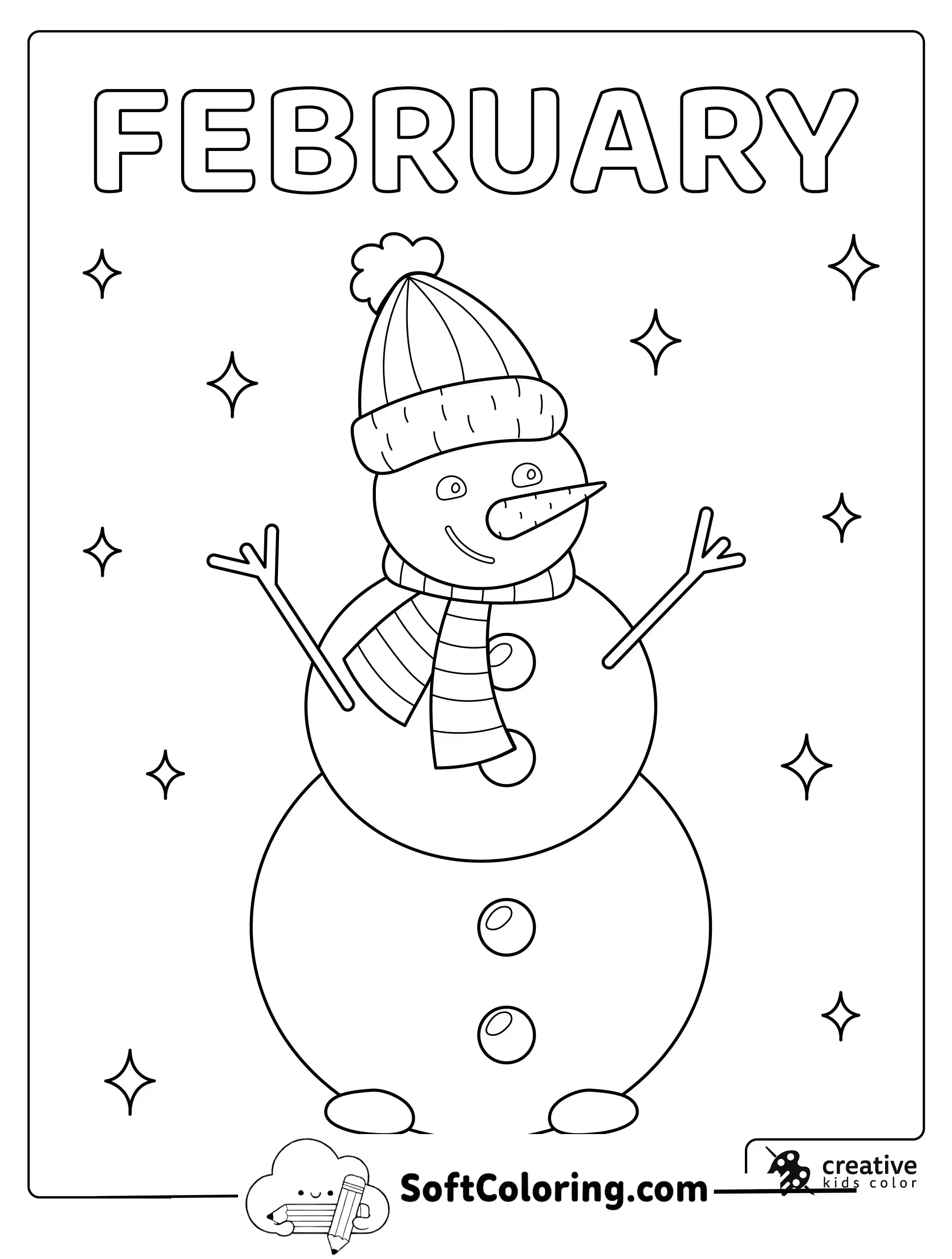 February Snowman Coloring Page