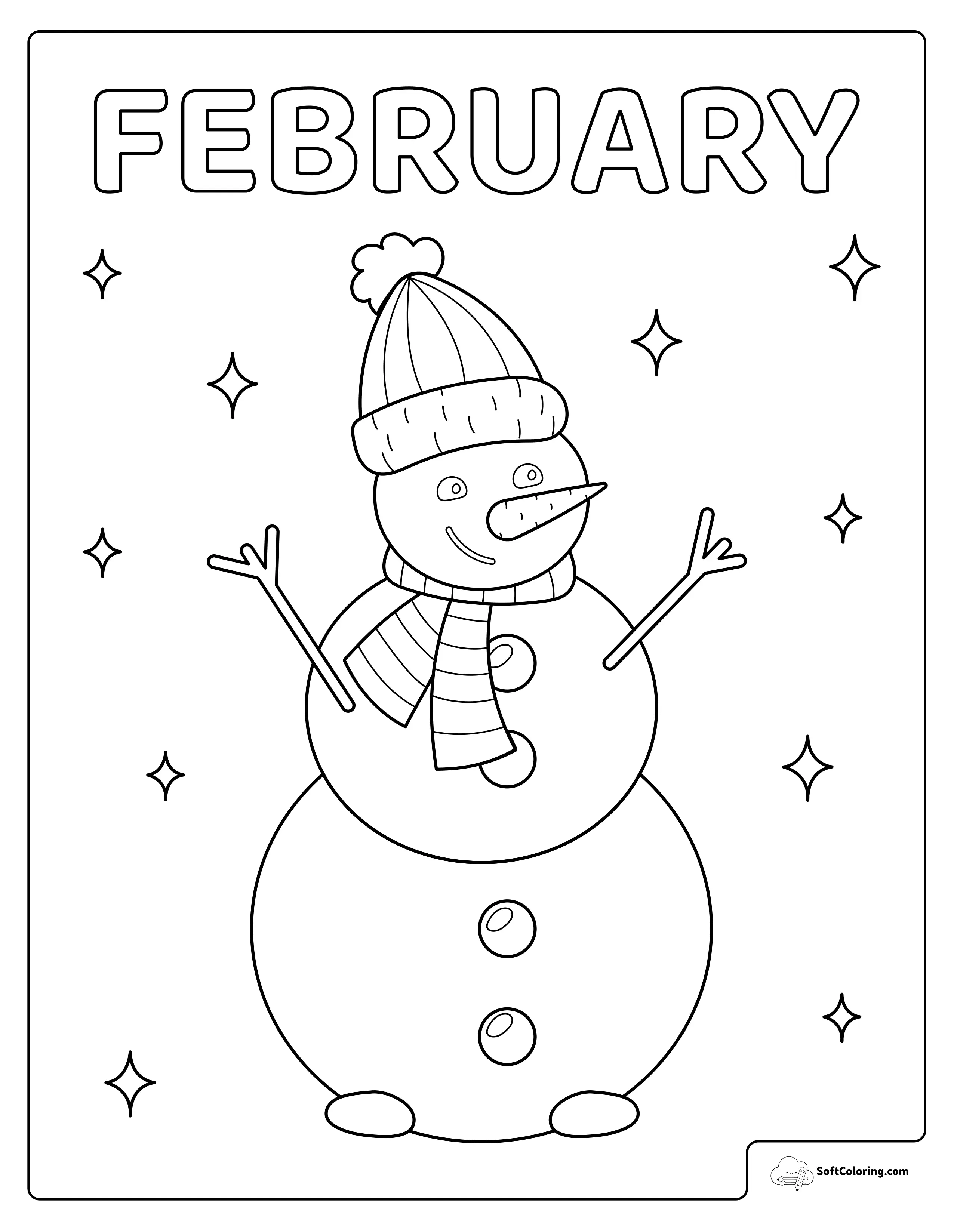 February Snowman Coloring Page