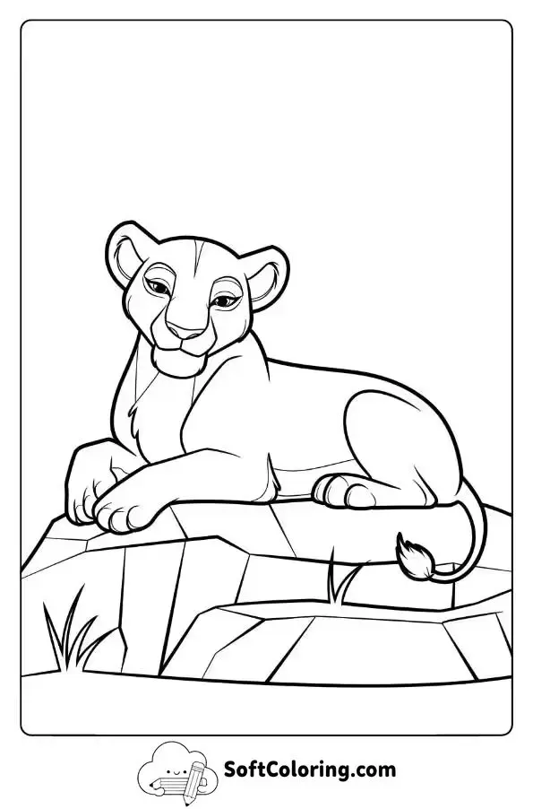 Female Lion Sunbathing On A Warm Rock