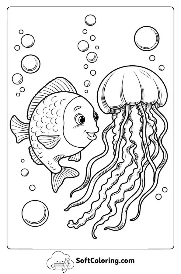 Fish And Jellyfish Drifting Along