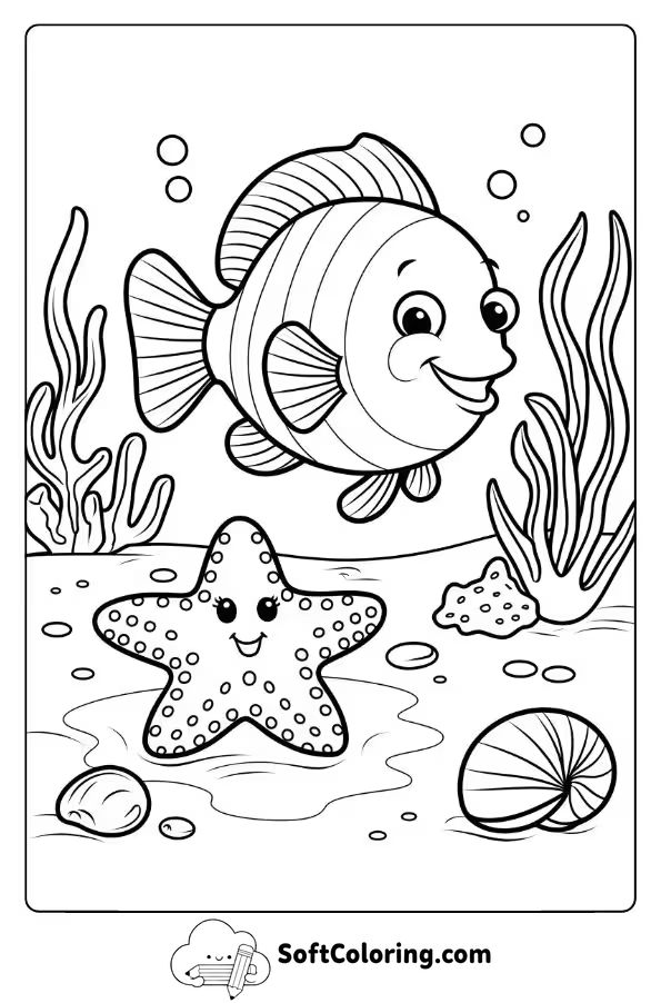 Fish and Starfish in a Sandy Reef