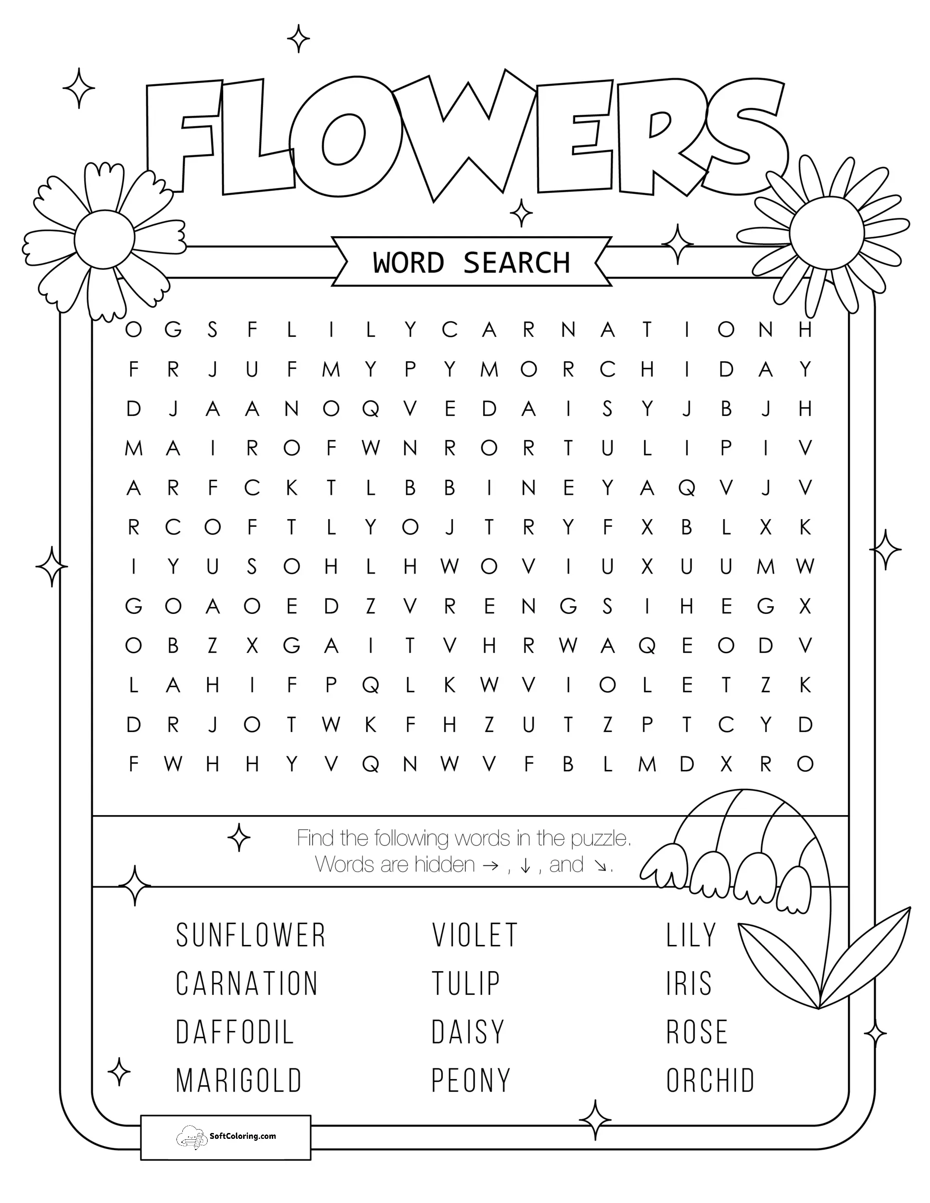 Flowers Word Search Puzzle