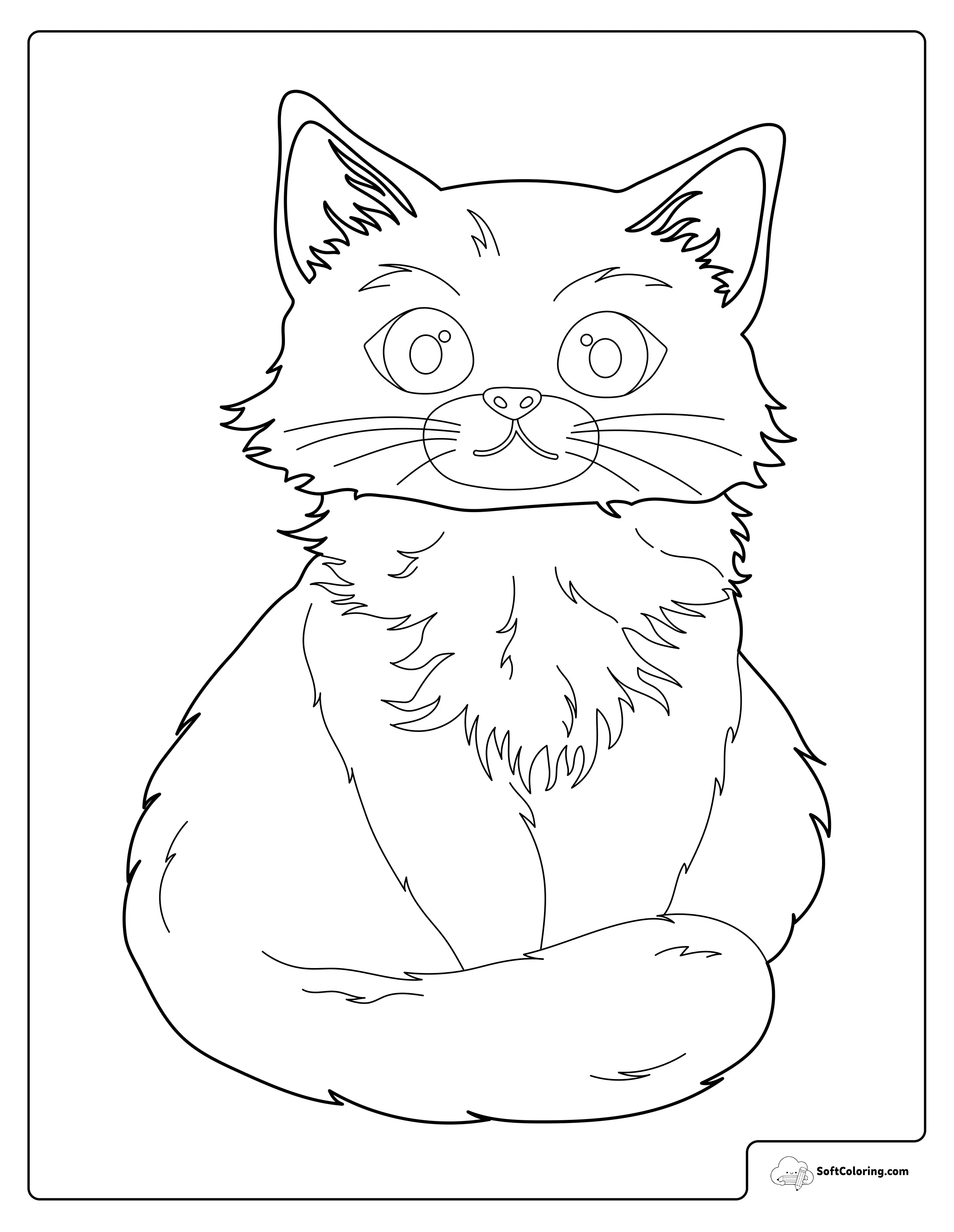 Fluffy Cat Coloring Page