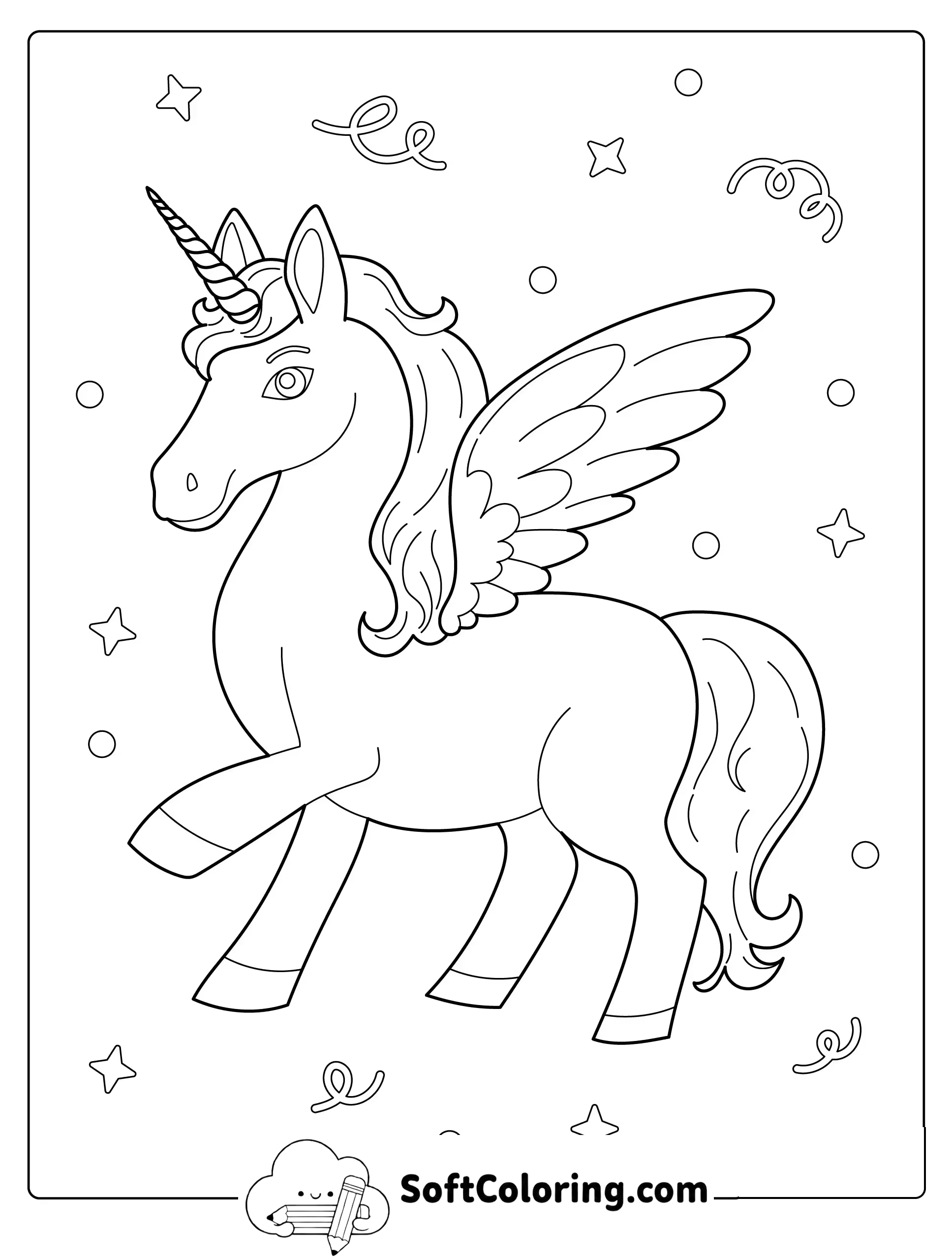 Flying Unicorn Coloring Page