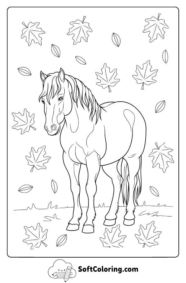 Forest Horse Surrounded by Autumn Leaves