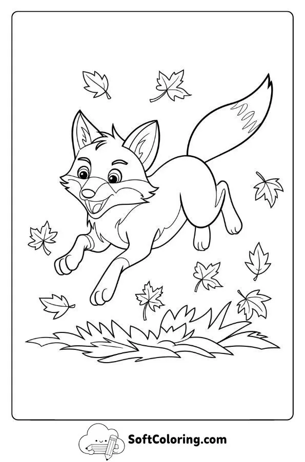 Fox Jumping Through The Fall Leaves