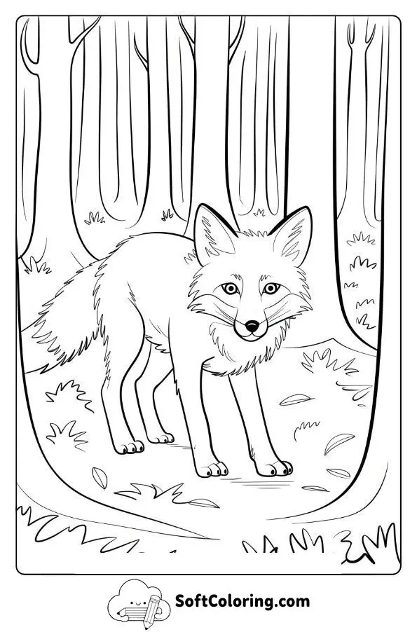 Fox Navigating Through A Quiet, Foggy Forest