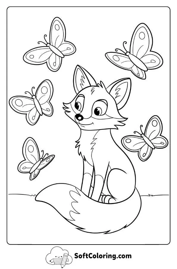 Fox Observing Butterflies Fluttering Around