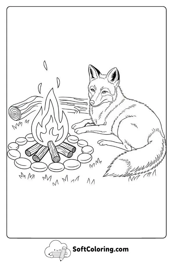 Fox Resting Near A Cozy Campfire In The Woods