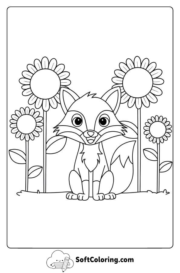 Fox Sitting Amid a Field of Bright Sunflowers