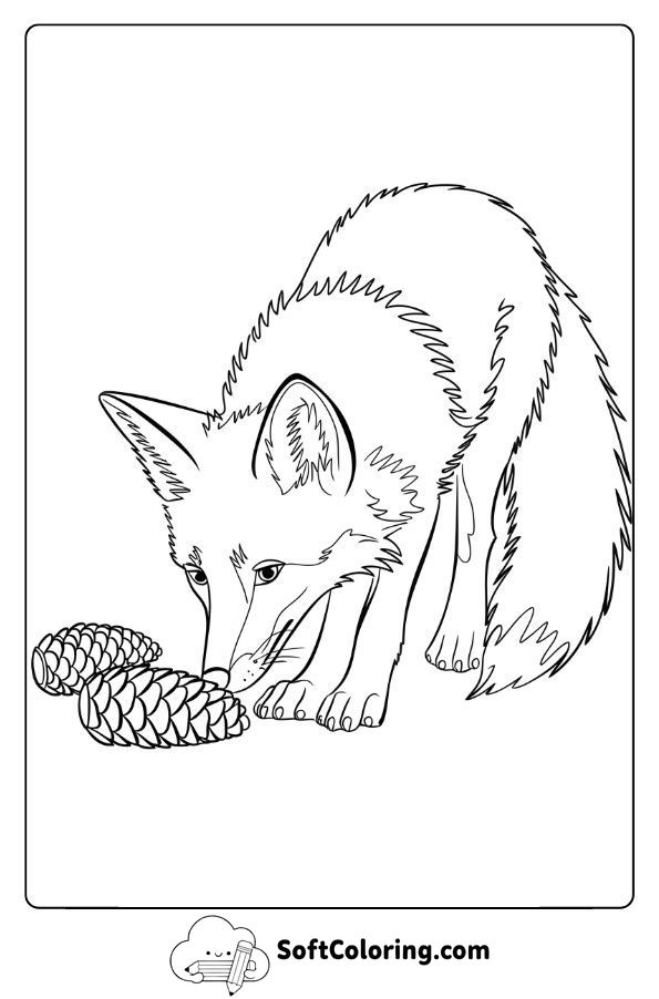 Fox Sniffing Fallen Pine Cones