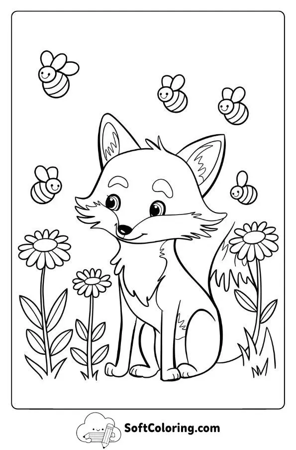 Fox Surrounded By Buzzing Bees And Wildflowers